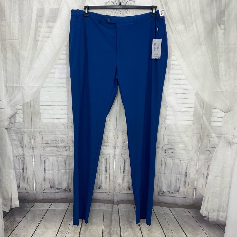 Hart Schaffer Marx Mens Size 42 Reg Blue Active Stretch New York Fit Flat Front